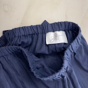SHI CASHMERE linen navy pants pull on crop made in Scotland